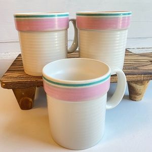 Set of 4, Retro Diner Coffee Mugs, Stoneware, Japan, Pink and Turquoise